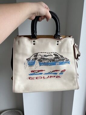 Coach 1941 Rogue 30 Car Sequin Coupe Chalk Cream White Purse 20315 Authentic